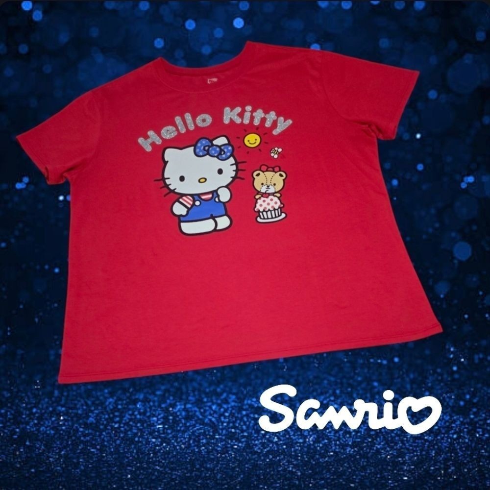 Sanrio Hello Kitty T-Shirt Womens Glitter Graphic Tee Red SIL-34452 Large L